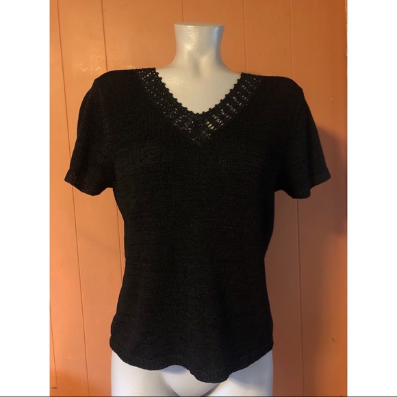 Josephine Chaus Black V-Neck Knit Top L - Picture 9 of 12
